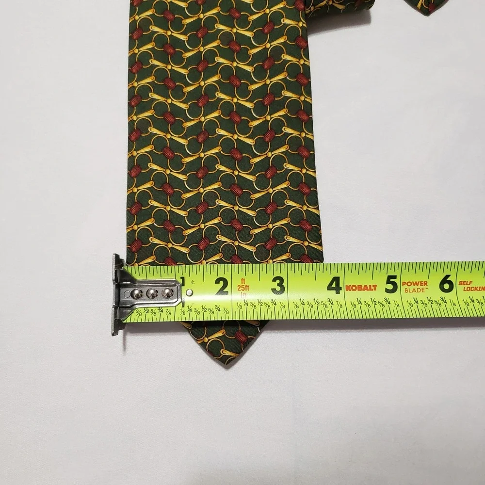 Brooks Brothers Mens Silk Tie Green Gold Burgundy Bit Pattern Made in‎ USA